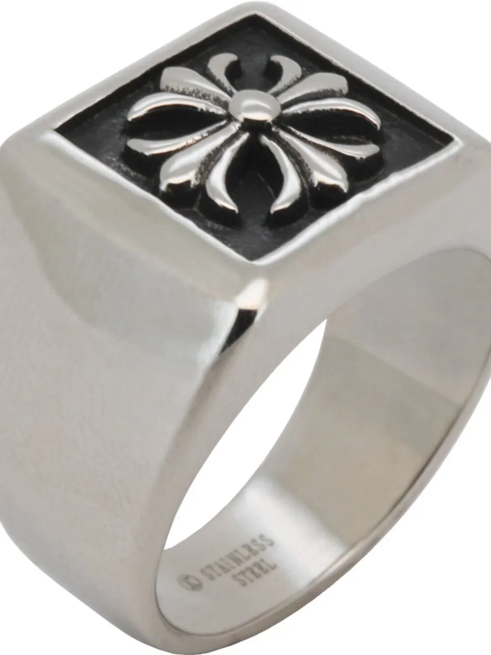 316L Stainless Steel 18k Yellow Gold Plated Flared Cross Signet Ring
